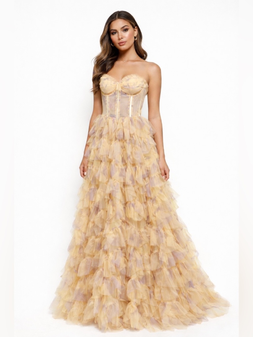✨Bridgerton ✒️ Peach Champagne Ruffle Tulle Dress XS Romantic Fairycore